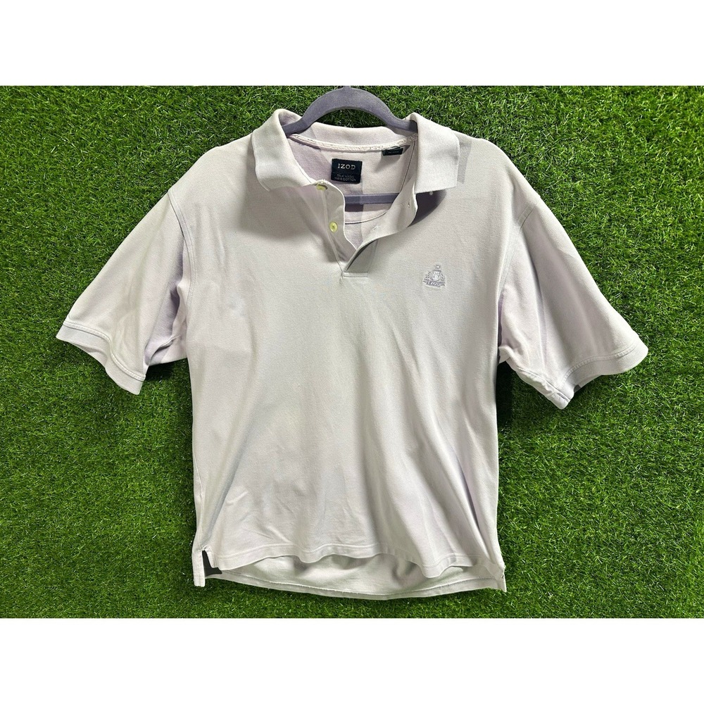 IZOD Mens White Cotton Knit Polo Shirt Short Sleeve Logo Crest Size M